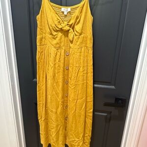 Sleeveless Mustard Button-Front Midi Dress